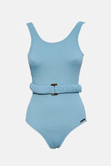 Traje de baño azul grisáceo + cinturón