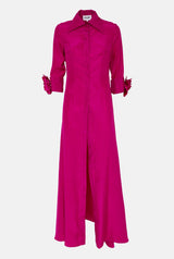 Camisa larga de seda con flores a mano fucsia