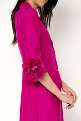 Camisa larga de seda con flores a mano fucsia