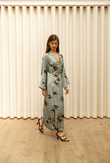 Vestido Cassatti satén pájaro azul-gris