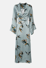 Vestido Cassatti satén pájaro azul-gris