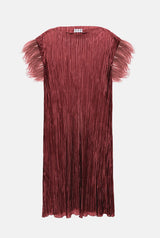 Previo Pleated Dress with Feathers