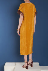 Previo Pleated Dress with Feathers