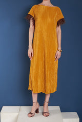 Previo Pleated Dress with Feathers