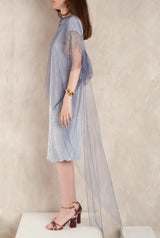 Previo Pleated Dress with Feathers