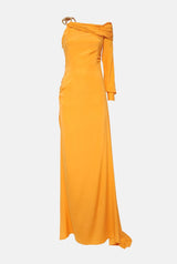 Vestido asimetrico de seda naranja