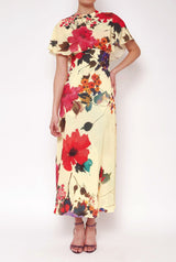 Vestido capelina flores acuareladas amarillo PRE-ORDER