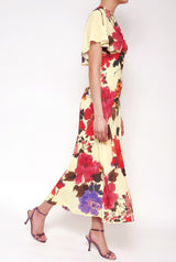 Vestido capelina flores acuareladas amarillo PRE-ORDER