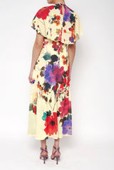 Vestido capelina flores acuareladas amarillo PRE-ORDER