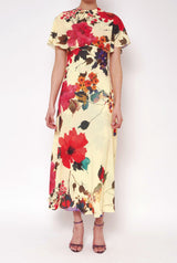 Vestido capelina flores acuareladas amarillo PRE-ORDER