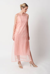 VESTIDO MINIMAL CON LAZADA LATERAL EN ORGANZA DE SEDA