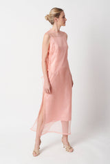 VESTIDO MINIMAL CON LAZADA LATERAL EN ORGANZA DE SEDA