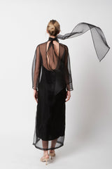 VESTIDO TOTE CON LAZADA TRASERA EN ORGANZA DE SEDA